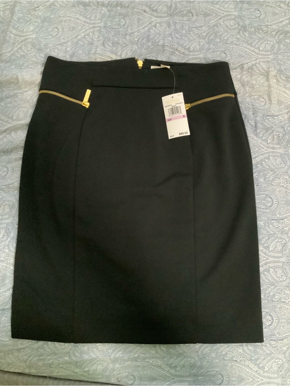 Michael Kors Collection Black Pencil Skirt with Gold Zipper Accents